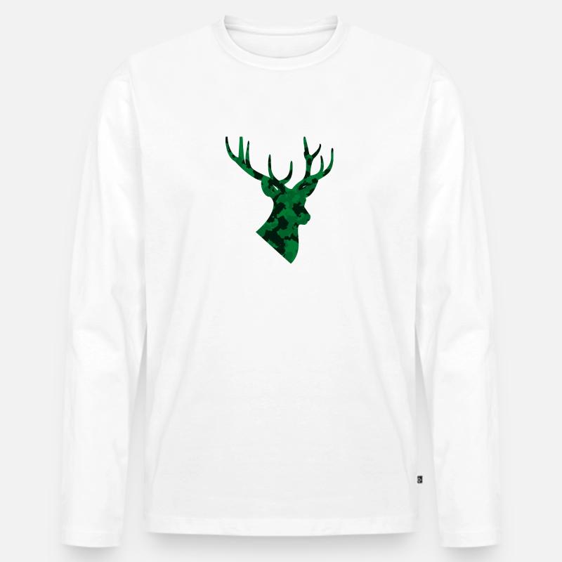 Camouflage Hirsch - Männer Premium Bio Langarmshirt - Weiß