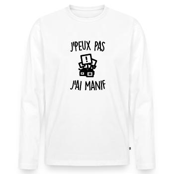 J'peux pas j'ai manif - T-shirt manches longues Premium bio Homme - blanc - Devant - Nico (187cm)