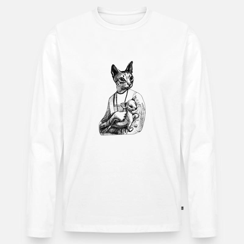 Majesty with kitty - Männer Premium Bio Langarmshirt - Weiß