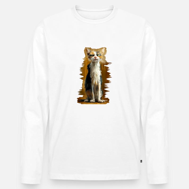 Crumpy Cat - Männer Premium Bio Langarmshirt - Weiß