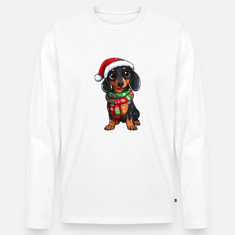 Weihnachts Dackel - Männer Premium Bio Langarmshirt - Weiß