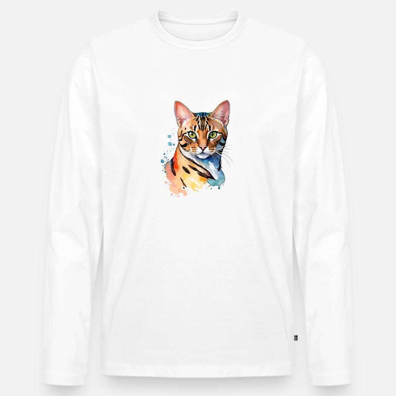 Bengalkatze Wasserfarben - Männer Premium Bio Langarmshirt - Weiß