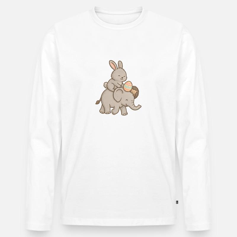 Hase reitet Elefant – Süßes Tierfreundschaft - Männer Premium Bio Langarmshirt - Weiß