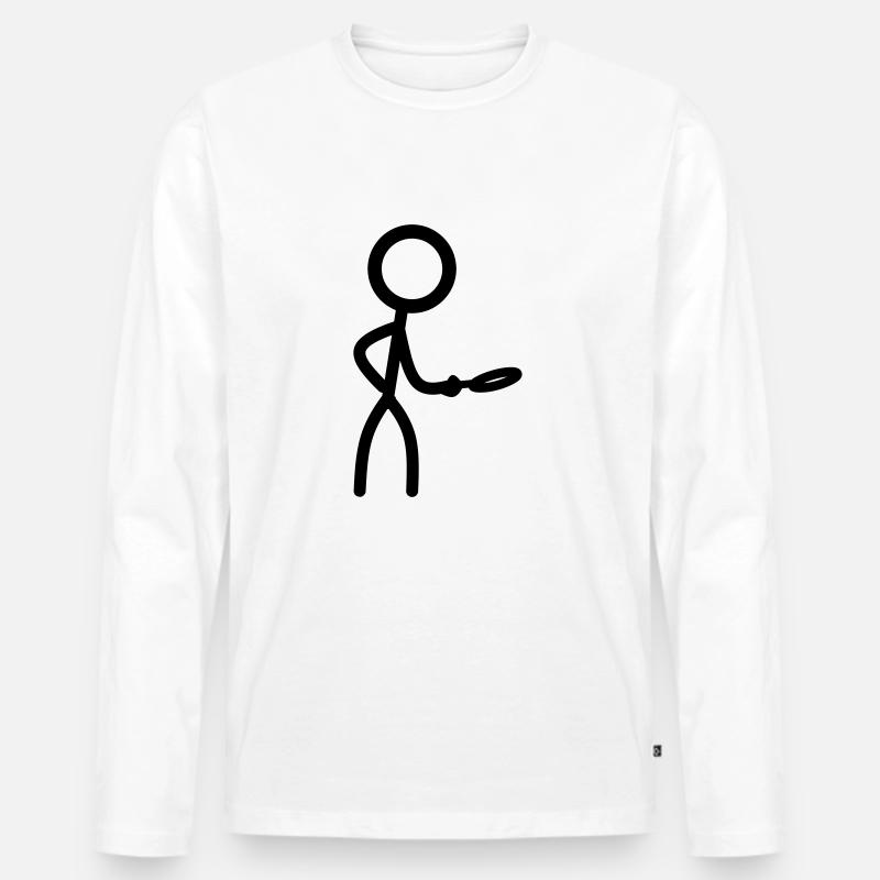Stickman mit Lupe - Männer Premium Bio Langarmshirt - Weiß