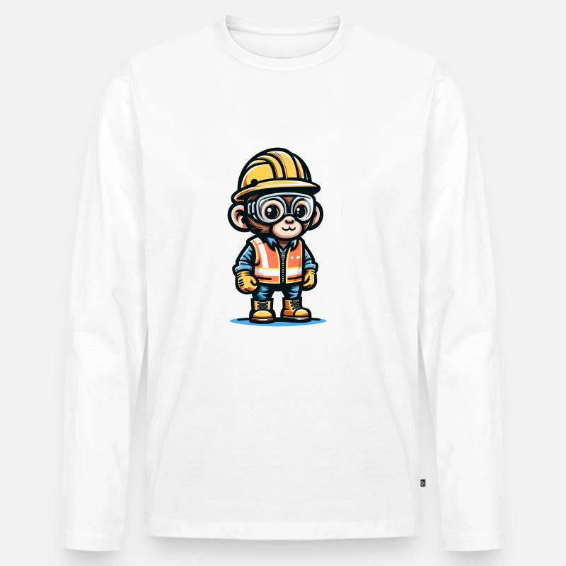 Cute Monkey Construction Worker - Männer Premium Bio Langarmshirt - Weiß