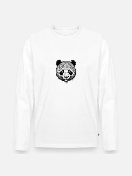 Black and White Panda Engraving - Men's Premium Organic Long Sleeve Shirt - white