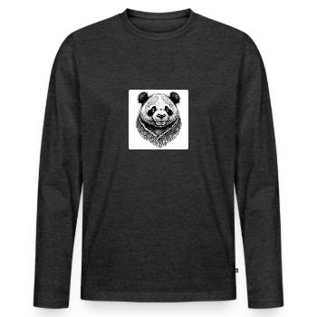 Schwarz-weiße Panda-Gravur - Männer Premium Bio Langarmshirt - Anthrazit meliert - Vorne - Nico (187cm)