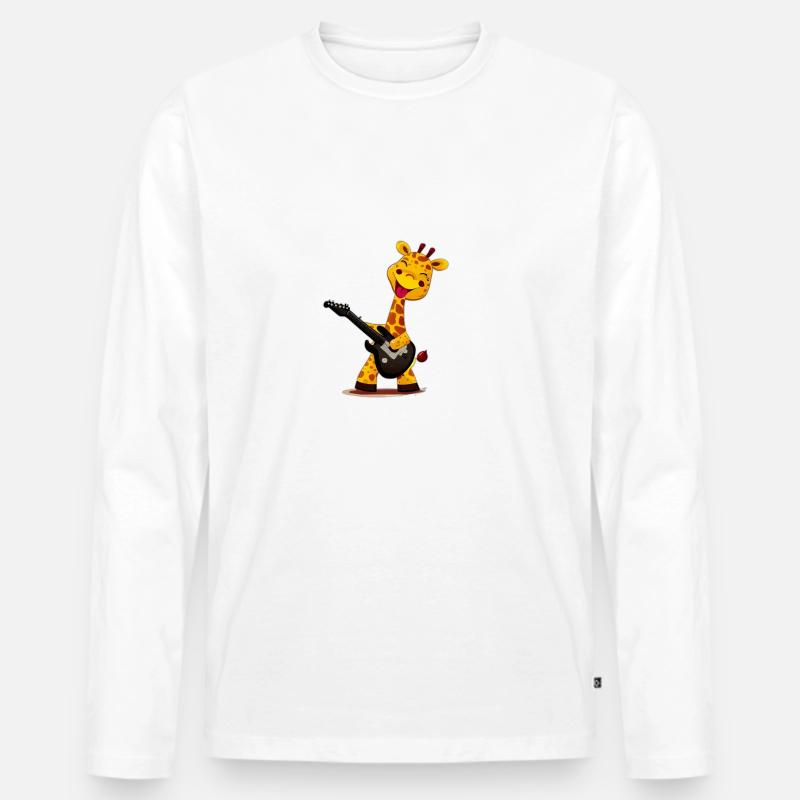 Giraffe mit Gitarre - Männer Premium Bio Langarmshirt - Weiß