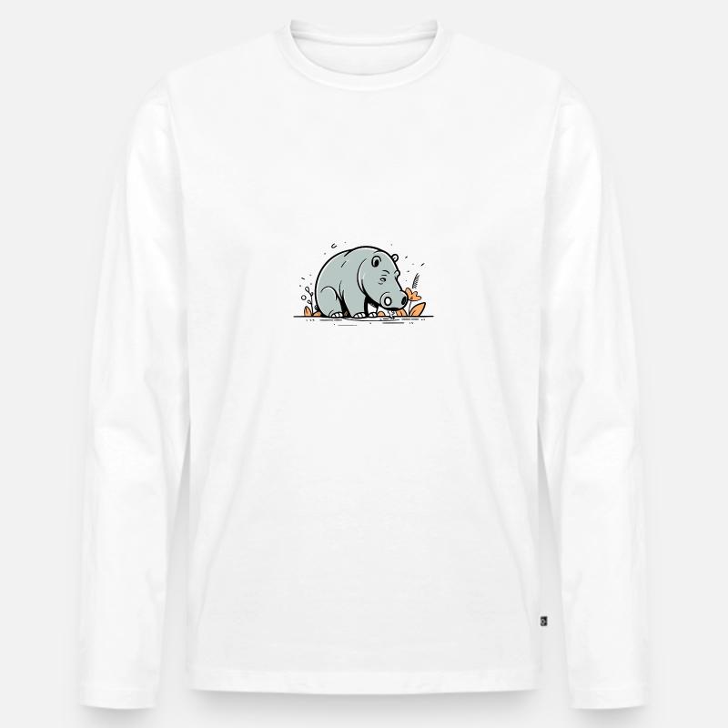 Nilpferd niedlich Comic - Männer Premium Bio Langarmshirt - Weiß
