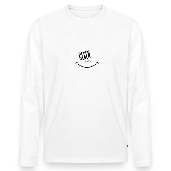 Geben ist Glueck Black and White - Männer Premium Bio Langarmshirt - Weiß - Vorne - Nico (187cm)