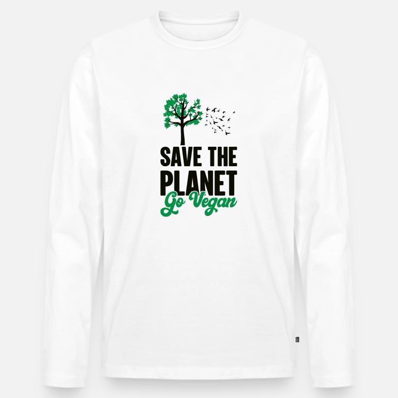 Save the Planet - go Vegan - Männer Premium Bio Langarmshirt - Weiß