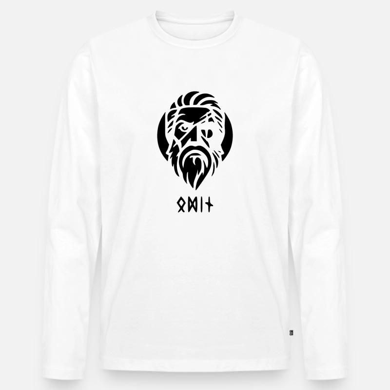 Odin schwarz mit Runen - Männer Premium Bio Langarmshirt - Weiß