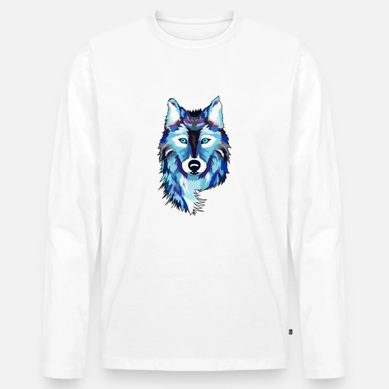 Wolf - Männer Premium Bio Langarmshirt - Weiß