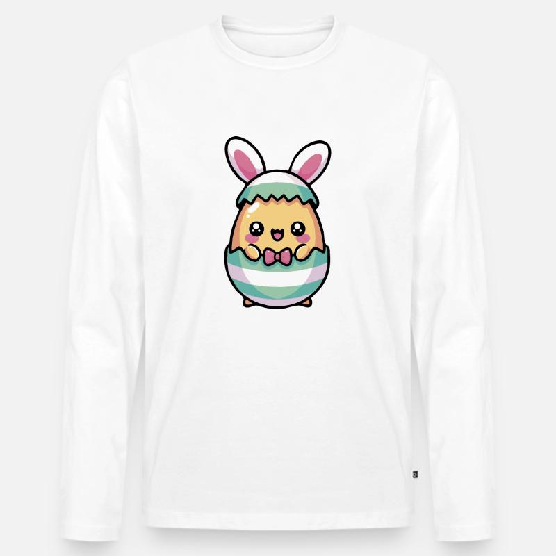 Niedlicher Chibi-Osterhase im Ei - Männer Premium Bio Langarmshirt - Weiß