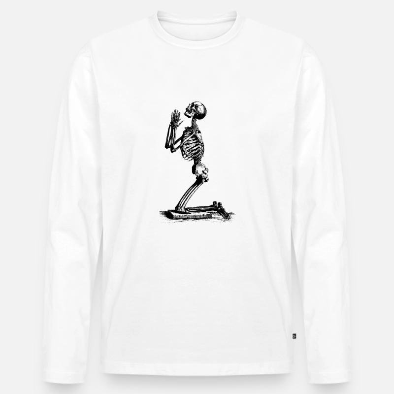 Skelett Pray - Männer Premium Bio Langarmshirt - Weiß