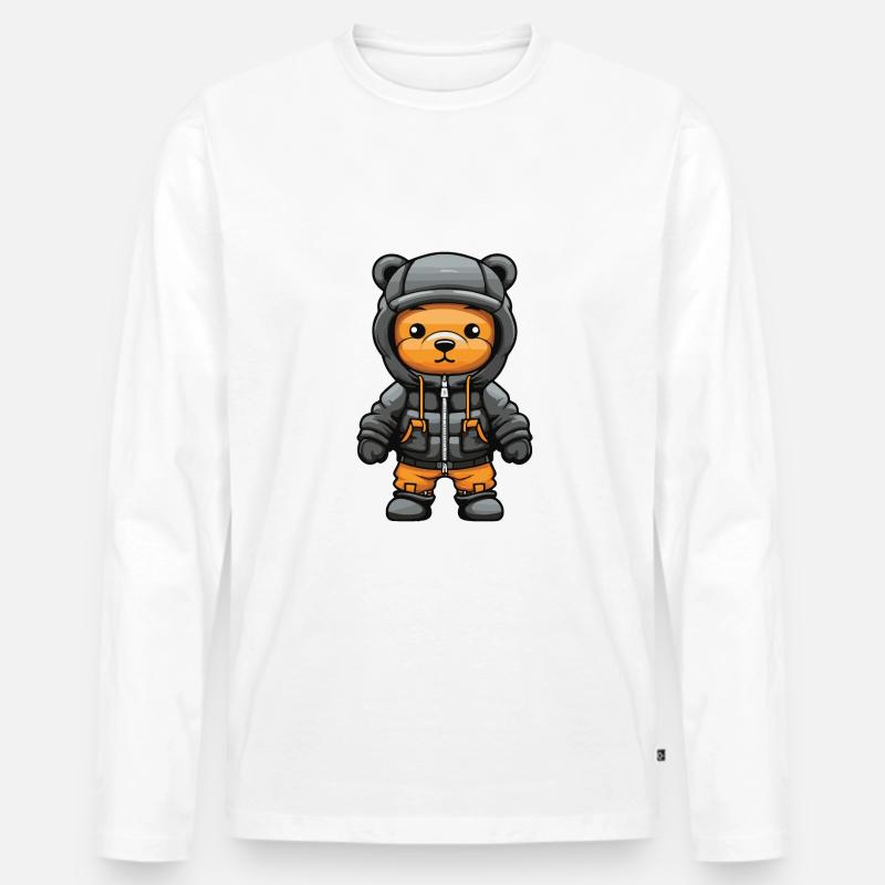 Bär Winter Comic - Männer Premium Bio Langarmshirt - Weiß