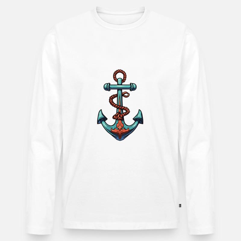 Anker Hafen - Männer Premium Bio Langarmshirt - Weiß