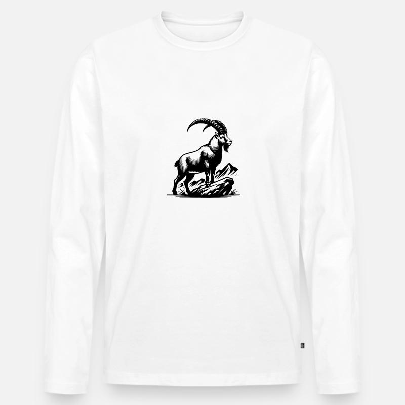 Steinbock mit gewaltigen Hörnern - Männer Premium Bio Langarmshirt - Weiß