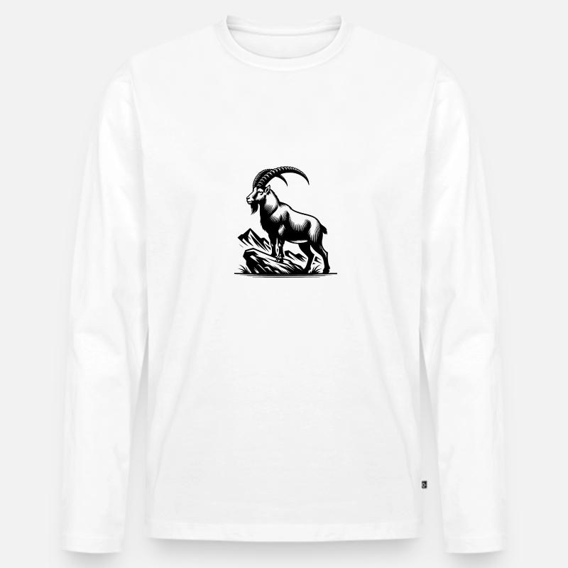 Steinbock mit gewaltigen Hörnern - Männer Premium Bio Langarmshirt - Weiß