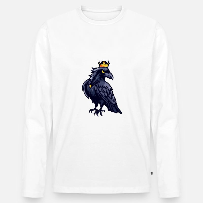 Rabe Krähe Comic Krone - Männer Premium Bio Langarmshirt - Weiß