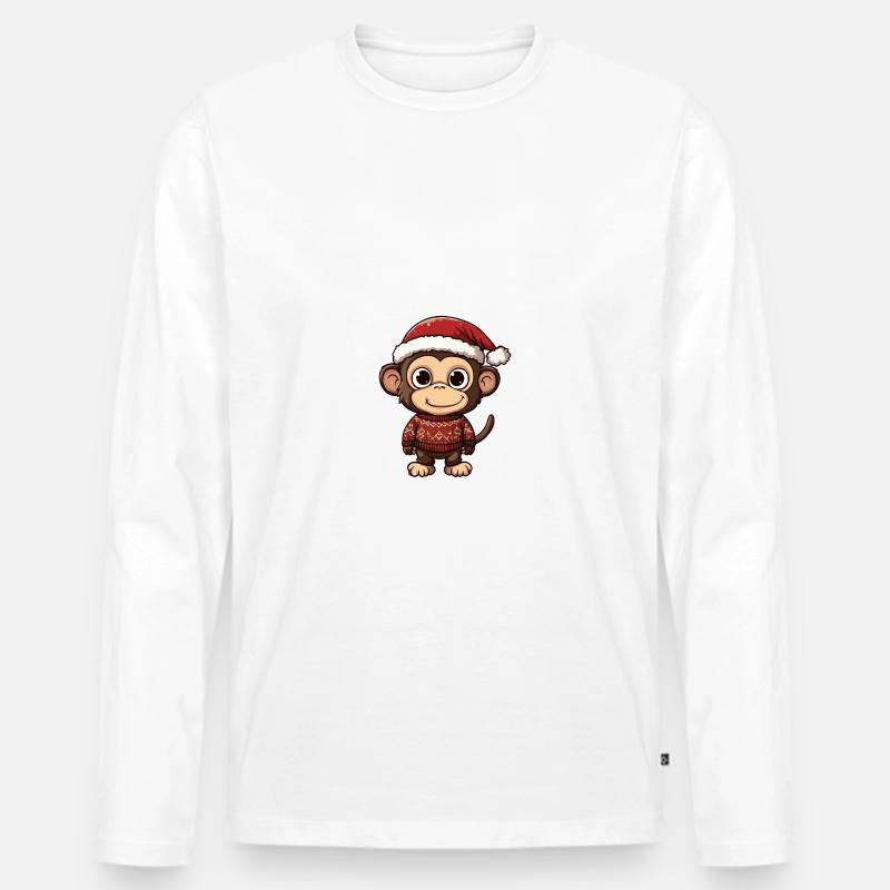 Affe Weihnachten Comic - Männer Premium Bio Langarmshirt - Weiß