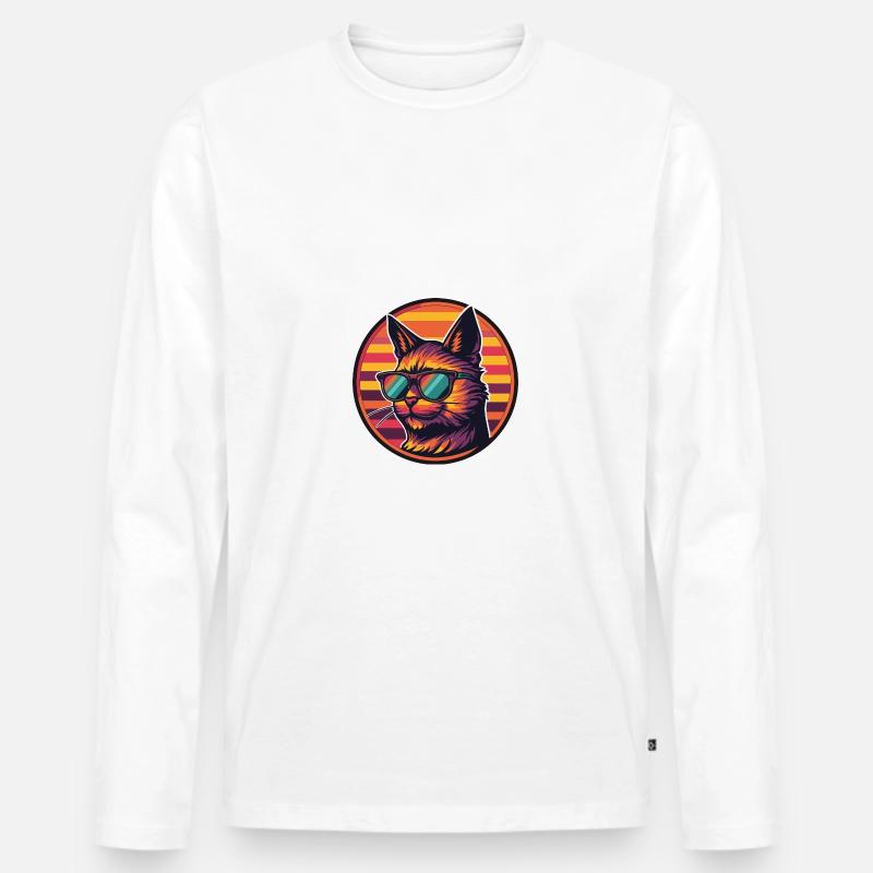 Katze Comic Cool Sommer - Männer Premium Bio Langarmshirt - Weiß