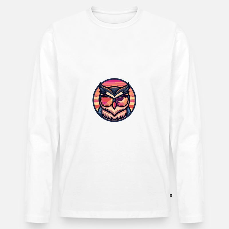 Eule Comic Cool Sommer - Männer Premium Bio Langarmshirt - Weiß