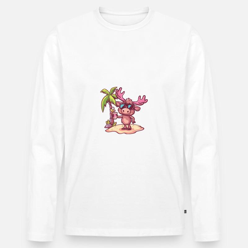 Elch Insel Sommer Palme - Männer Premium Bio Langarmshirt - Weiß