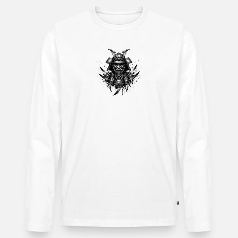 Dämonischer Samurai Helm Print - Männer Premium Bio Langarmshirt - Weiß