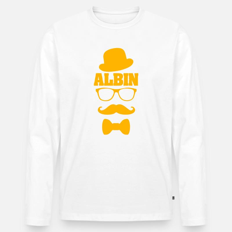 Hipster Albin - Männer Premium Bio Langarmshirt - Weiß
