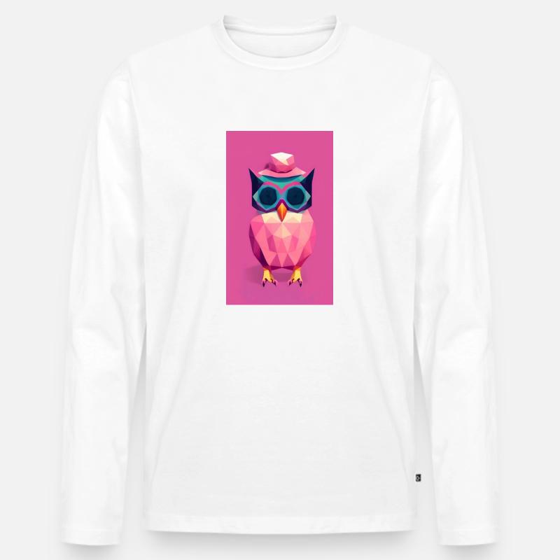 Eule mit Hut - Männer Premium Bio Langarmshirt - Weiß