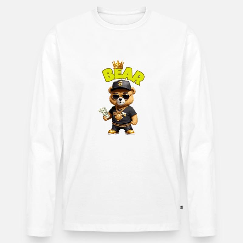 Teddybär mit Geld - Männer Premium Bio Langarmshirt - Weiß