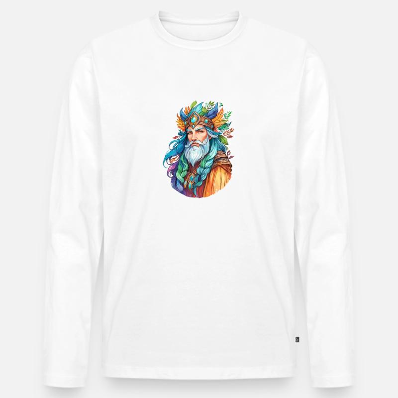 Druide Wasserfarben - Männer Premium Bio Langarmshirt - Weiß