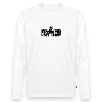 Receive the Comforter - English - Men's Premium Organic Long Sleeve Shirt - white - Front - Nico (187cm)