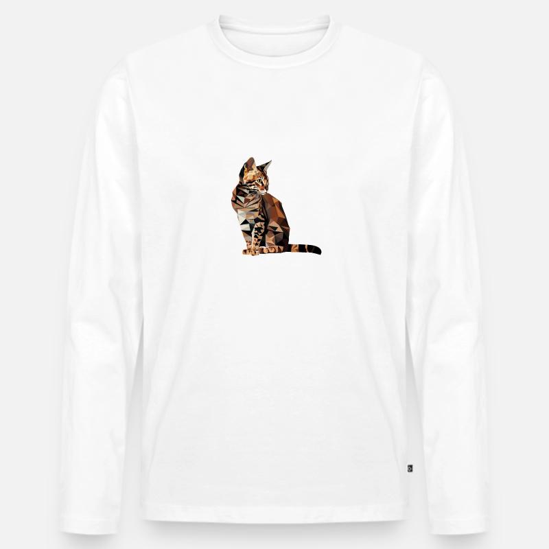 Bengal-Katze im Polygonstil – Geometrisch - Männer Premium Bio Langarmshirt - Weiß