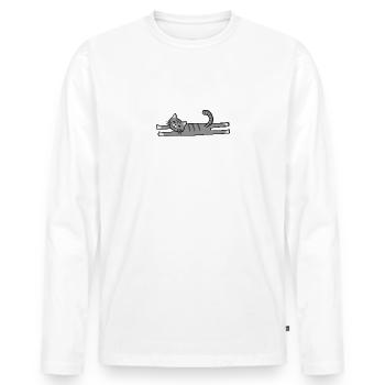 streching grey cat - Men's Premium Organic Long Sleeve Shirt - white - Front - Nico (187cm)