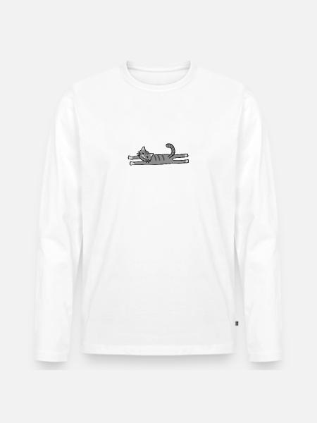 streching grey cat - Men's Premium Organic Long Sleeve Shirt - white