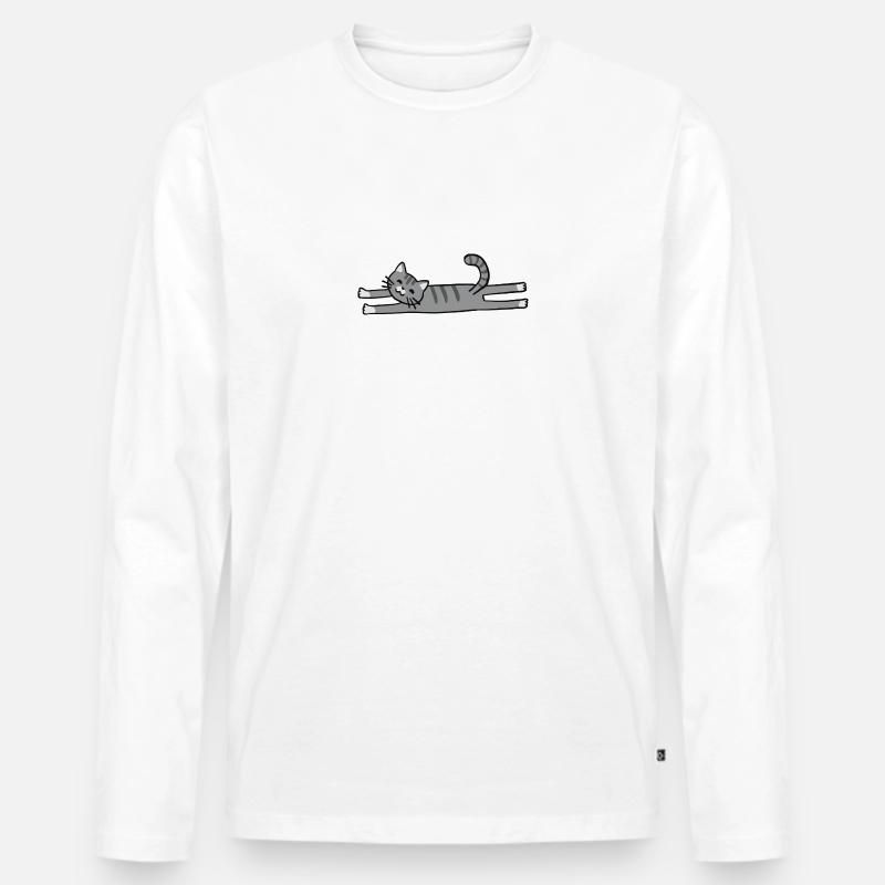 dehnende graue Katze - Männer Premium Bio Langarmshirt - Weiß