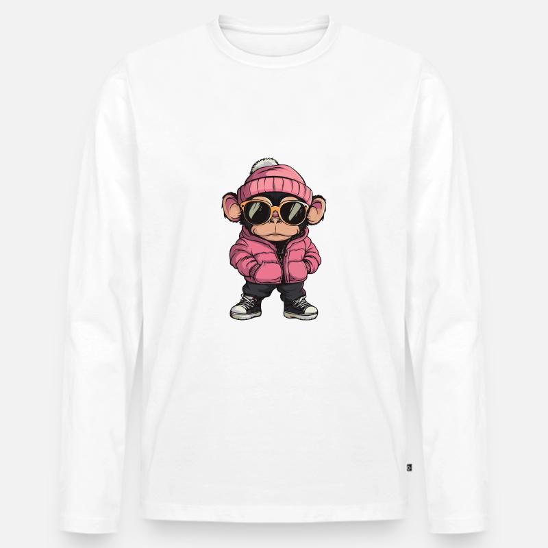 Affe Cool Comic - Männer Premium Bio Langarmshirt - Weiß