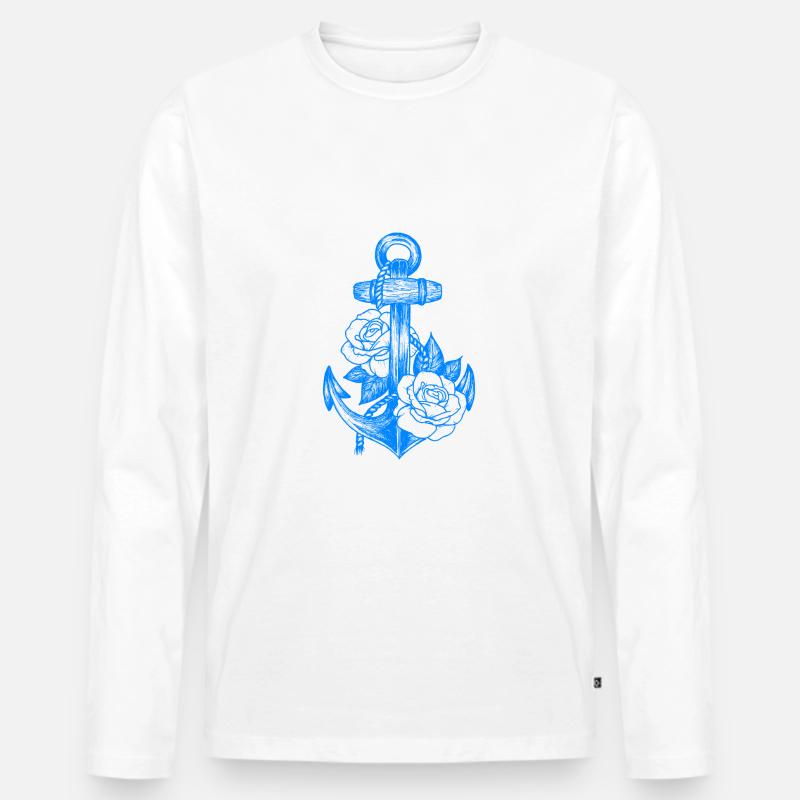 Anker und Rosen (hellblau) - Männer Premium Bio Langarmshirt - Weiß