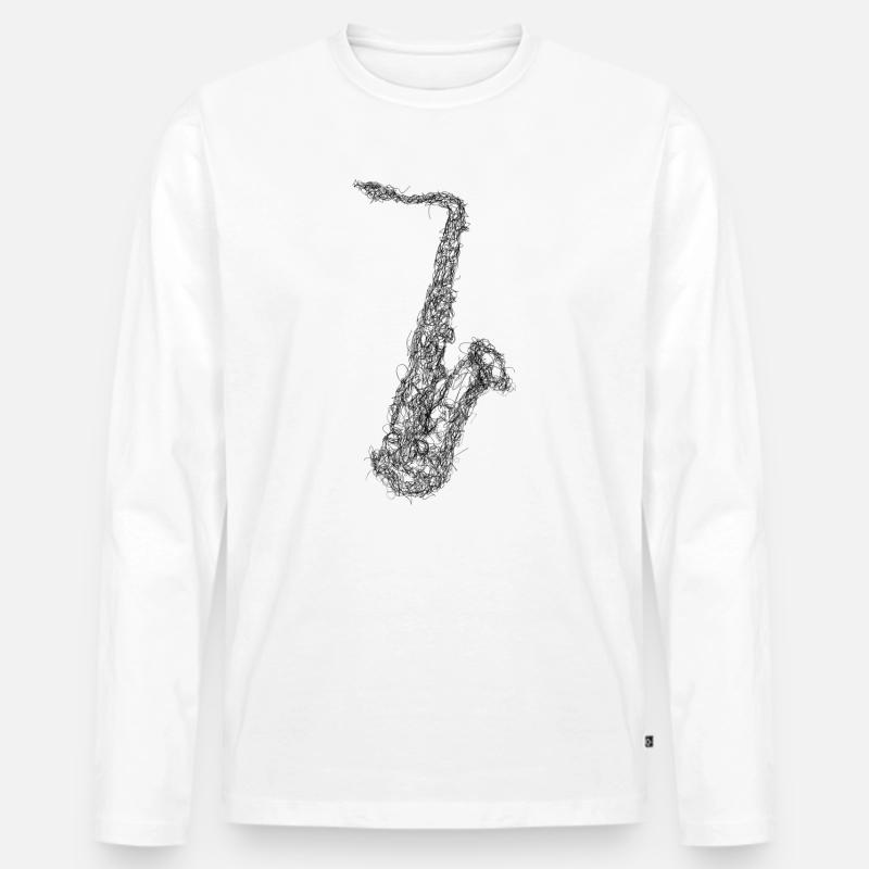 Saxophon Scribble - Männer Premium Bio Langarmshirt - Weiß