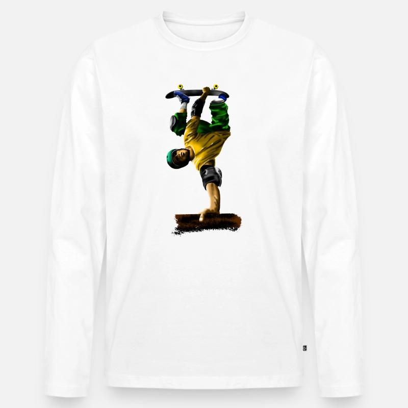 Straßen-Skateboarder Sprung Dynamik - Männer Premium Bio Langarmshirt - Weiß
