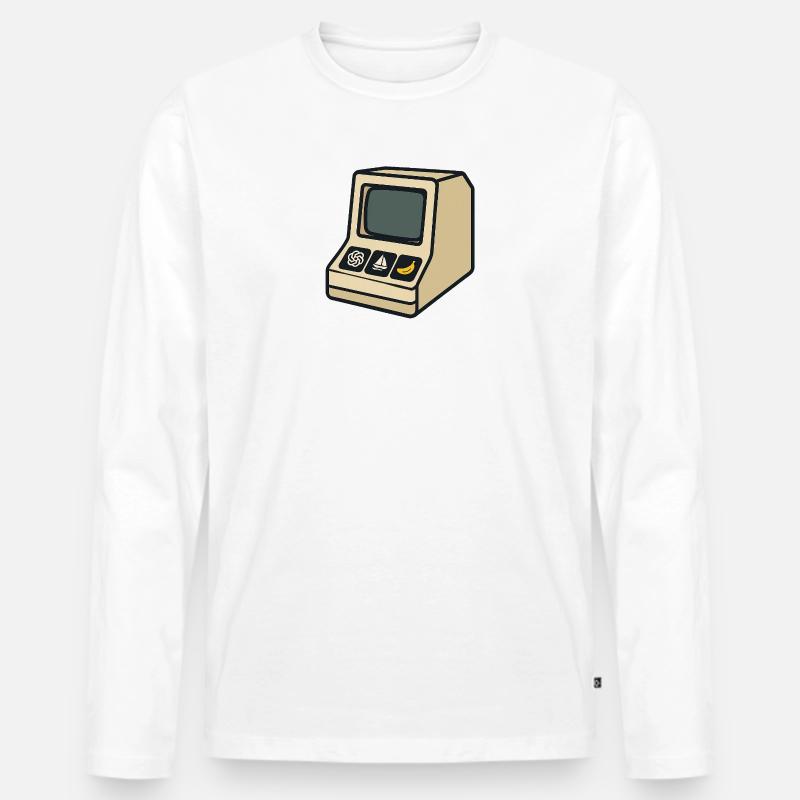 Retro-KI-Computer mit ikonischen Symbolen - Männer Premium Bio Langarmshirt - Weiß