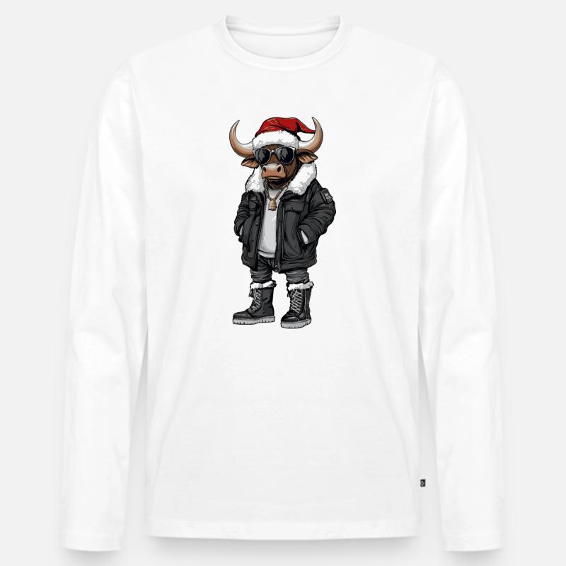 Stier Weihnachten Winter - Männer Premium Bio Langarmshirt - Weiß