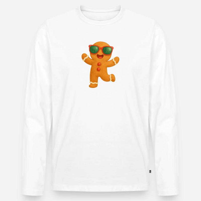 Sonnenbrillen-Gingerbread Spaß - Männer Premium Bio Langarmshirt - Weiß