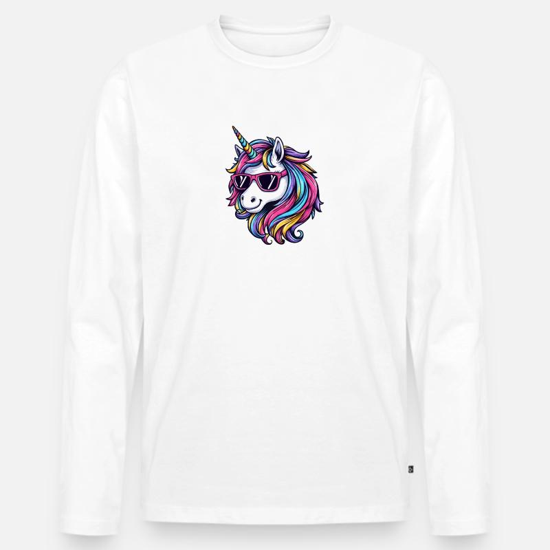 Cooles Einhorn mit Sonnenbrille - Männer Premium Bio Langarmshirt - Weiß