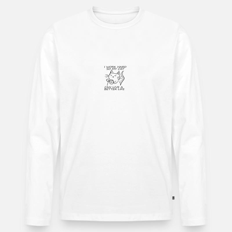 CATS | I WORK HARD - Männer Premium Bio Langarmshirt - Weiß