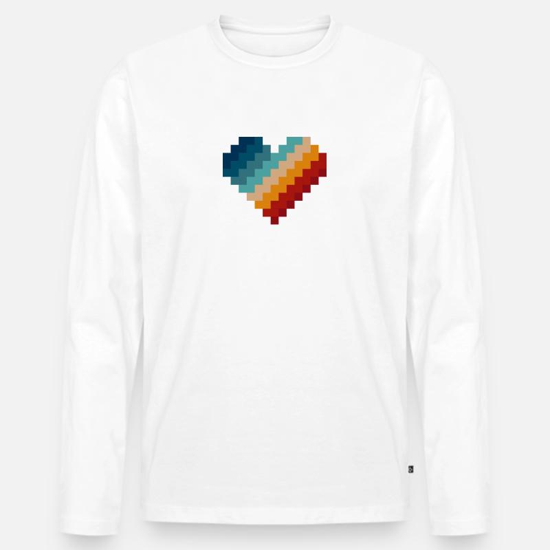 Retro Pixel Herz - Männer Premium Bio Langarmshirt - Weiß