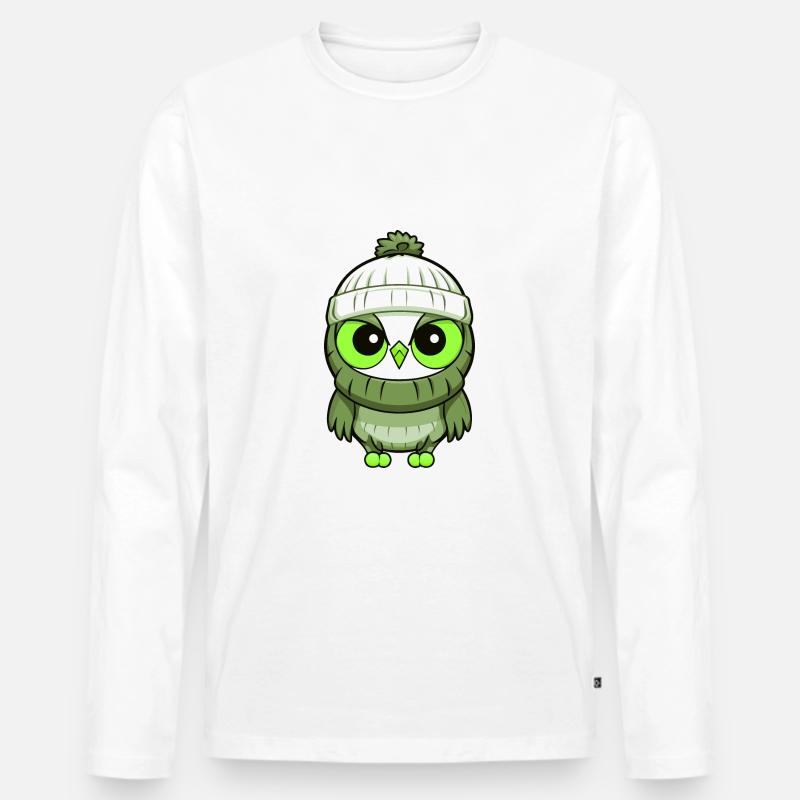 Eule Winter Comic - Männer Premium Bio Langarmshirt - Weiß