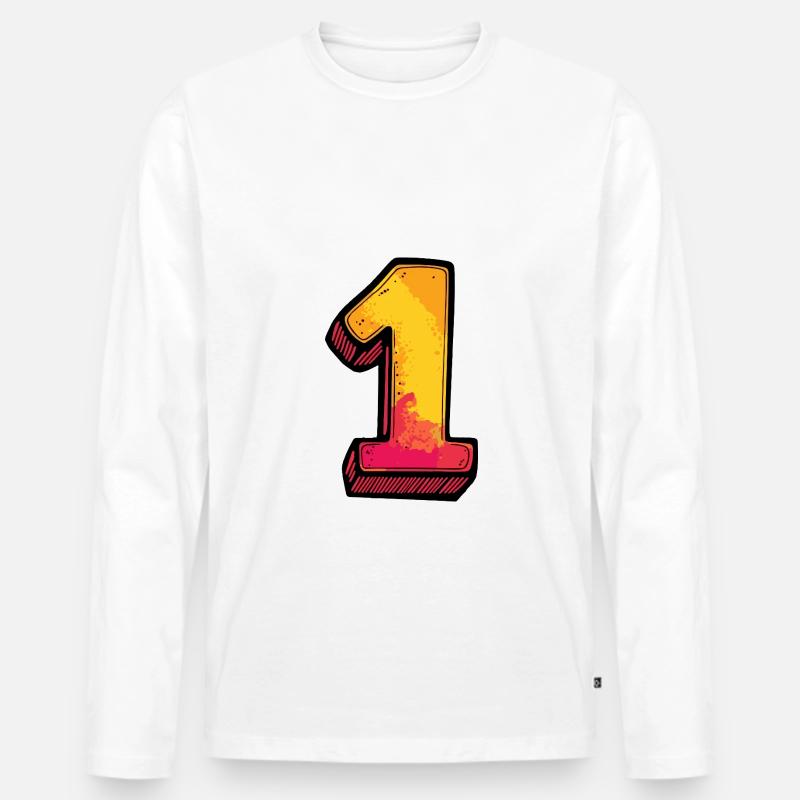 1 Zahl Comic - Männer Premium Bio Langarmshirt - Weiß